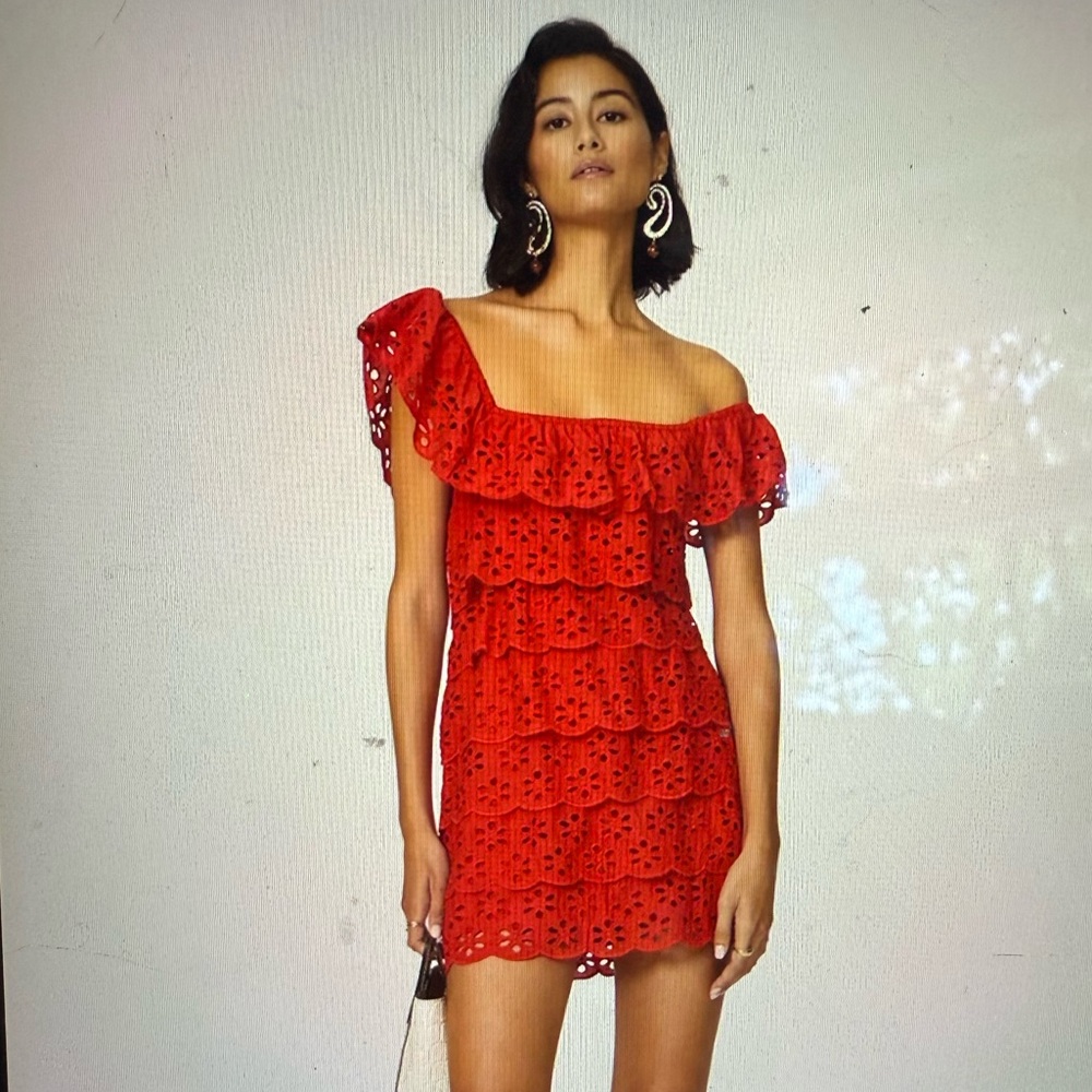 Red Off-Shoulder Lace Dress